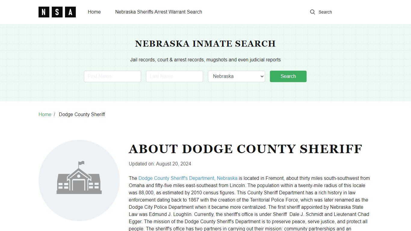 Dodge County Sheriff, Nebraska and County Jail Information