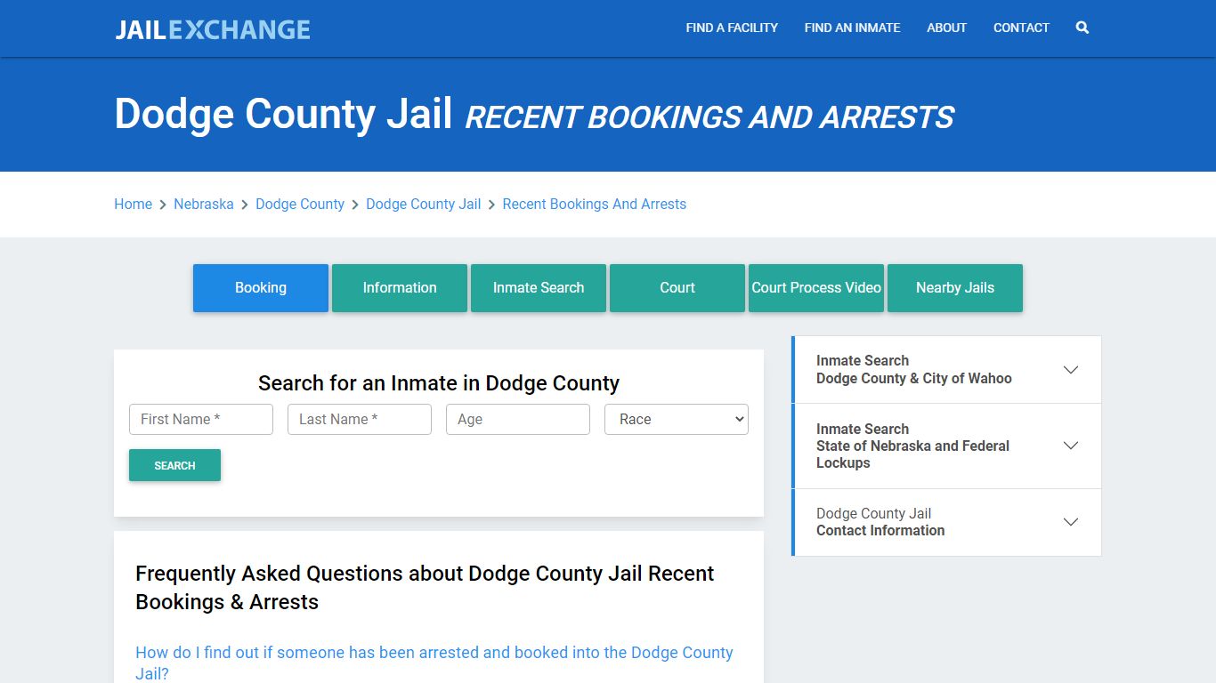 Dodge County Jail NE Recent Arrests and Bookings - Jail Exchange