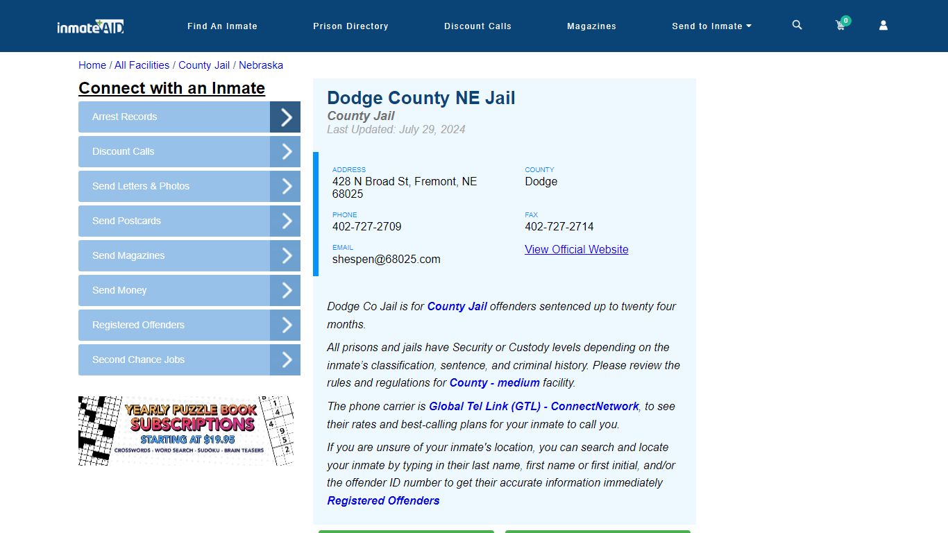 Dodge County NE Jail - Inmate Locator